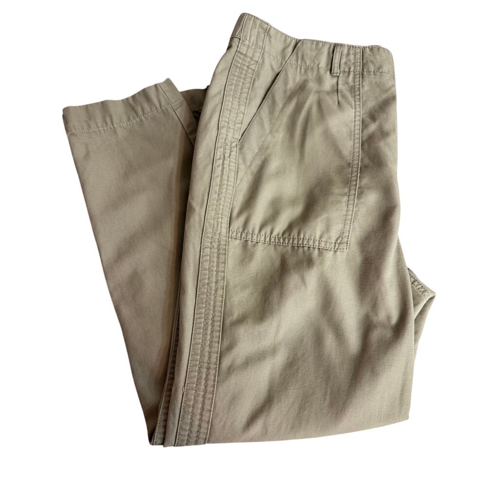 Talbots khaki green slim cargo pants deep pockets straight leg fly front Sz 14